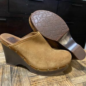UGG Tan Suede Wedge Mules